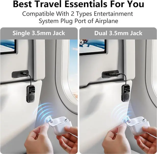 Alt view image 4 of 7 - 5.4 Transmitter Receiver, 2-in-1 Airplane Bluetooth Adapter, Dual Headphones & 24H Battery Life for TV, Airplane, Car, Tablets, Wireless TV Headpset, Compatible with AirPods & aptX