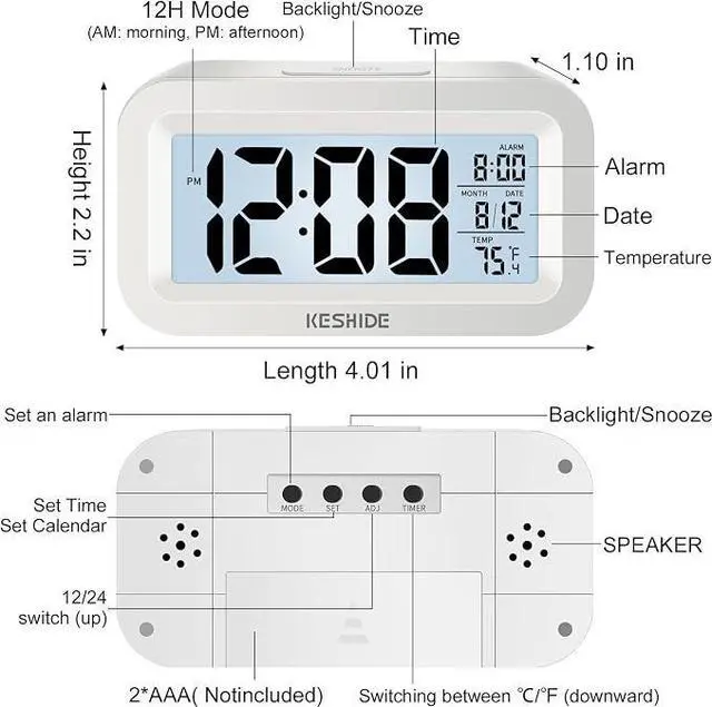Alt view image 7 of 7 - Travel Digital Alarm Clock,Battery Operated with Backlight, Indoor Temperature, Desk Small Clock,Snooze Model,12/24H Display for Bedrooms Heavy Sleepers Kids Travel Bathroom
