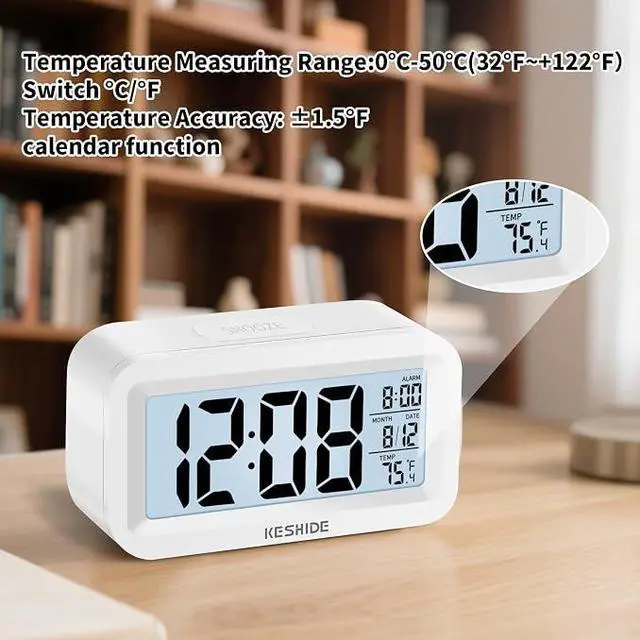 Alt view image 3 of 7 - Travel Digital Alarm Clock,Battery Operated with Backlight, Indoor Temperature, Desk Small Clock,Snooze Model,12/24H Display for Bedrooms Heavy Sleepers Kids Travel Bathroom