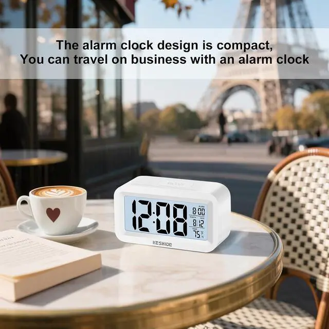 Alt view image 4 of 7 - Travel Digital Alarm Clock,Battery Operated with Backlight, Indoor Temperature, Desk Small Clock,Snooze Model,12/24H Display for Bedrooms Heavy Sleepers Kids Travel Bathroom