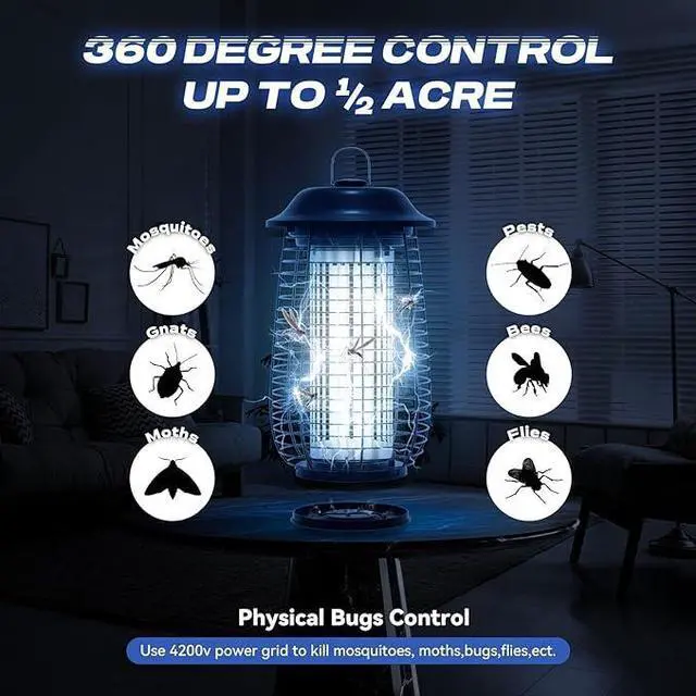 Alt view image 6 of 6 - Bug Zapper Indoor & Outdoor, 4200V Electric Mosquito Zapper, 10 Years Lifespan, 6.5ft Power Cord, Waterproof, Fly Trap Mosquito Trap, Fly Killer Fly Zapper for Home, Patio, Kitchen, Backyard, Camping