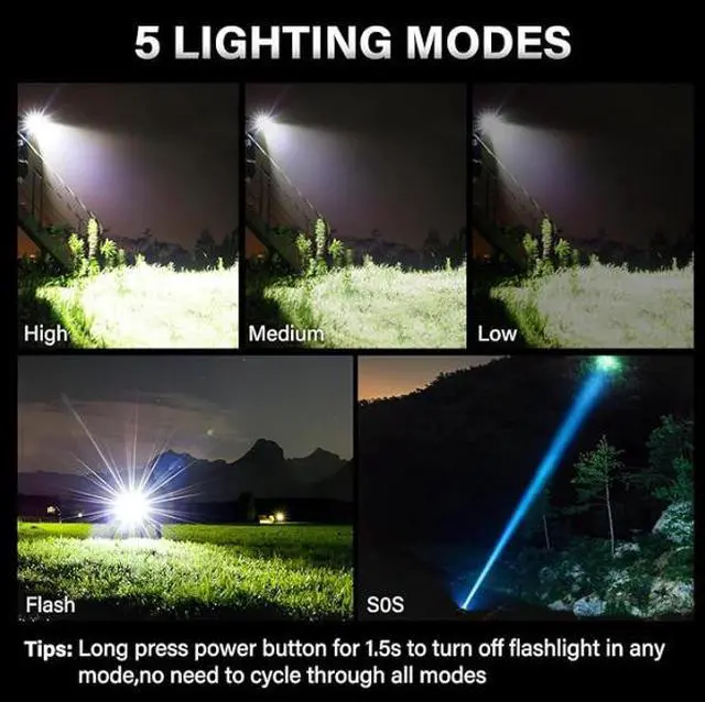 Alt view image 6 of 6 - Rechargeable LED Flashlight High Lumens, Super Bright Flashlights with Zoomable & USB C Rechargeable & 5 Light Mode & IPX7 Waterproof, Powerful Flash Light for Home, Hiking, Camping
