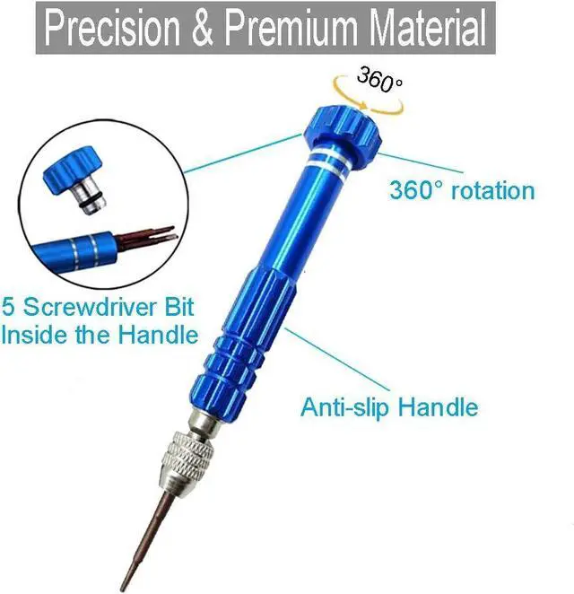 Alt view image 5 of 12 - Eyeglass Repair Kit, 5-in-1 Multifunctional Precision Screwdriver Set (torxT5~T6,+1.5,-1.5,star0.8) with Mini Keychain Screwdriver for Glasses, Cellphone, Electronics, Watch, Laptop, Jewelry