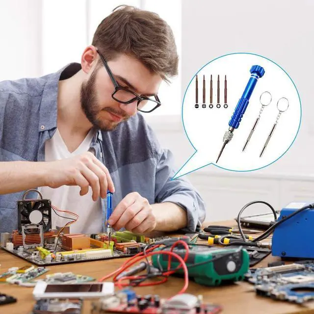 Alt view image 4 of 12 - Eyeglass Repair Kit, 5-in-1 Multifunctional Precision Screwdriver Set (torxT5~T6,+1.5,-1.5,star0.8) with Mini Keychain Screwdriver for Glasses, Cellphone, Electronics, Watch, Laptop, Jewelry