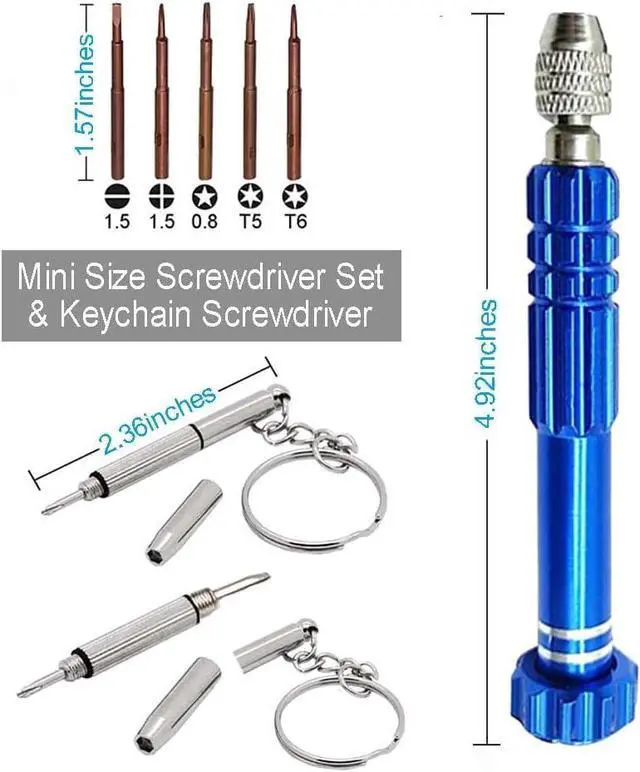 Alt view image 3 of 12 - Eyeglass Repair Kit, 5-in-1 Multifunctional Precision Screwdriver Set (torxT5~T6,+1.5,-1.5,star0.8) with Mini Keychain Screwdriver for Glasses, Cellphone, Electronics, Watch, Laptop, Jewelry