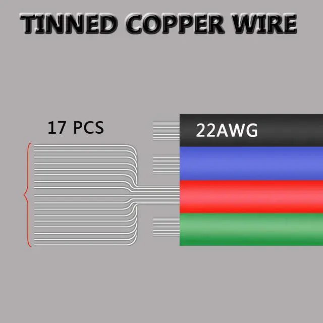 Alt view image 7 of 7 - 100ft RGB 4 Wire Conductor Cords 4PIN 22AWG Extension Cable LED Welding Wire Tinned Copper 22 Gauge ga for 3528 5050 RGB LED Strip