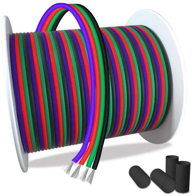 Main image of 100ft RGB 4 Wire Conductor Cords 4PIN 22AWG Extension Cable LED Welding Wire Tinned Copper 22 Gauge ga for 3528 5050 RGB LED Strip