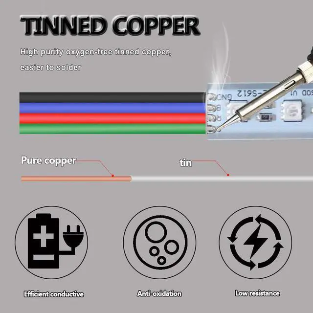 Alt view image 4 of 7 - 100ft RGB 4 Wire Conductor Cords 4PIN 22AWG Extension Cable LED Welding Wire Tinned Copper 22 Gauge ga for 3528 5050 RGB LED Strip