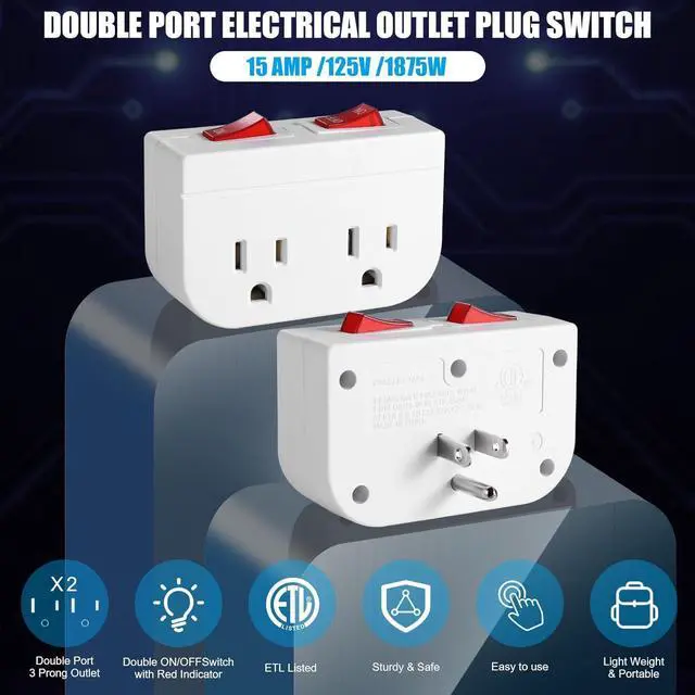 Alt view image 6 of 7 - Grounded Outlet with Double ON Off Switch, White, 1-Pack