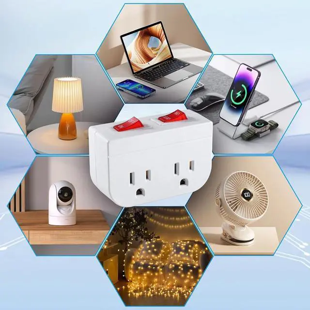 Alt view image 3 of 7 - Grounded Outlet with Double ON Off Switch, White, 1-Pack