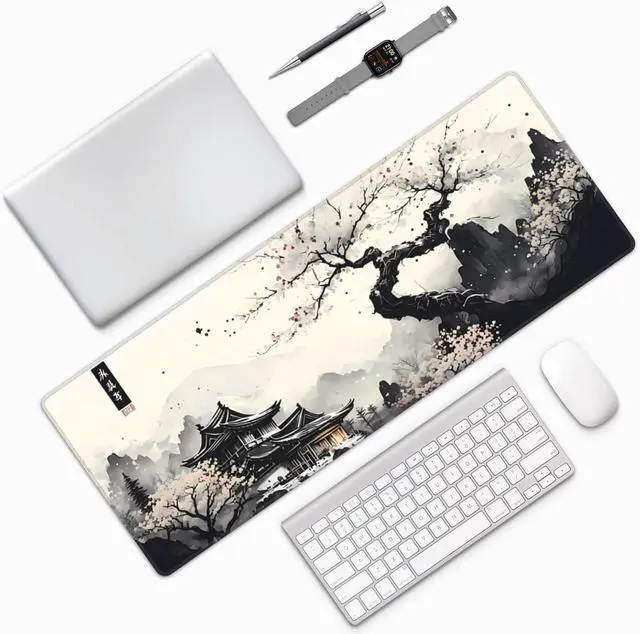 Alt view image 6 of 7 - Japanese Mouse Pad, Large Japanese Desk Mat, XL Anime Gaming Keyboard Mat, Non-Slip Rubber Base, Big Extended Desk Protector for Home Office, 31.5x11.8