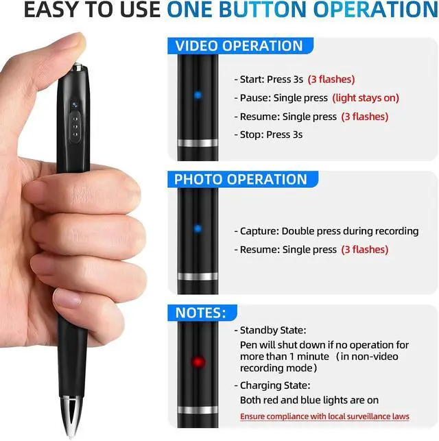 Alt view image 3 of 7 - 1080P Mini Hidden Camera,HD Camera Pen Nanny Cam Mini Security Cameras,Long Battery Life,Easy to Use,Micro Pen Camera for Important Moment2026 Upgrade