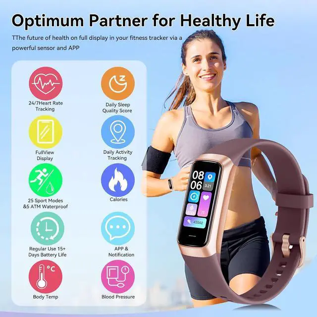 Alt view image 4 of 7 - Fitness Tracker with 24/7 Heart Rate, Blood Oxygen Blood Pressure Sleep Monitor, Activity Trackers 5 ATM Waterproof,Step Calorie Counter Pedometer Health Smart Watch for Women Men