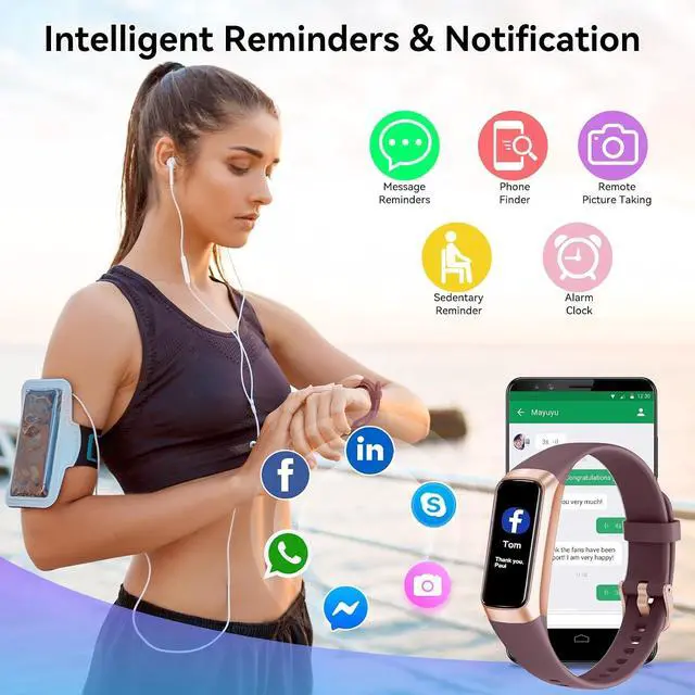 Alt view image 3 of 7 - Fitness Tracker with 24/7 Heart Rate, Blood Oxygen Blood Pressure Sleep Monitor, Activity Trackers 5 ATM Waterproof,Step Calorie Counter Pedometer Health Smart Watch for Women Men