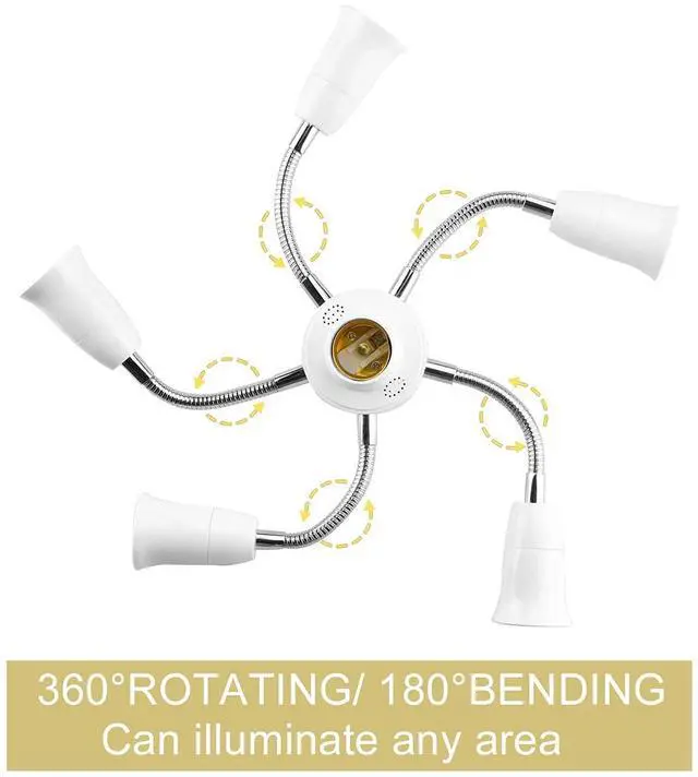 Alt view image 4 of 6 - 6 in 1 E26 E27 Light Socket Splitter, 360 Degree Adjustable Adapter | adjustable socket arms rotate 360 degrees for standard E26 and E27 LED bulbs, ideal for garages, studios and workshops