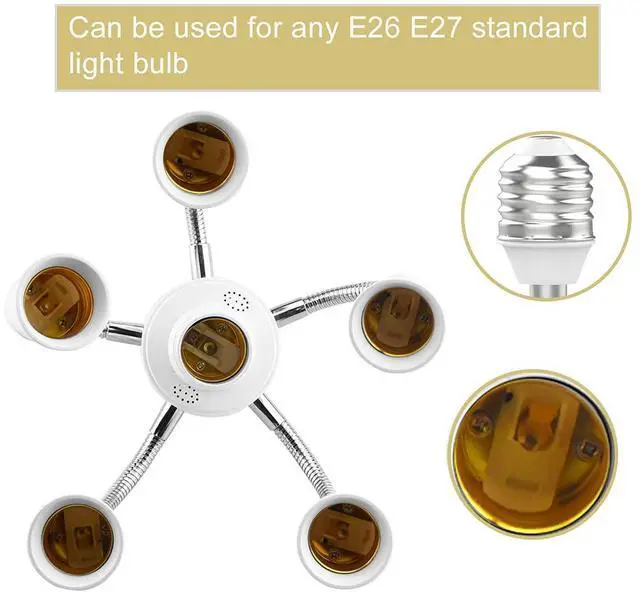 Alt view image 3 of 6 - 6 in 1 E26 E27 Light Socket Splitter, 360 Degree Adjustable Adapter | adjustable socket arms rotate 360 degrees for standard E26 and E27 LED bulbs, ideal for garages, studios and workshops