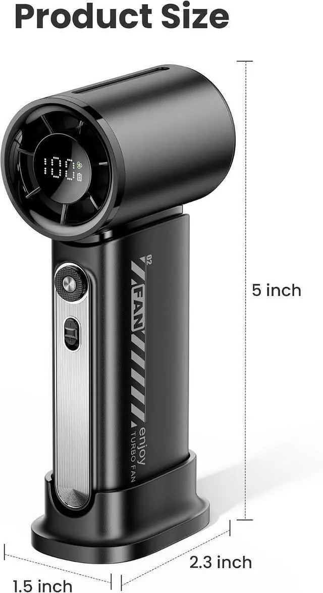 Alt view image 4 of 7 - 19000 RPM High Speed Portable Handheld Fan,100 Speeds Mini Turbo Fan, 3600mAh, 12H Max Cooling Time, Digital Display, 5" Height, Rechargeable Hand Fan for Outdoor Indoor Black