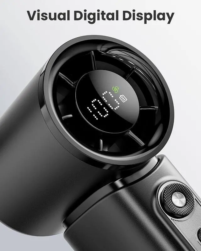 Alt view image 2 of 7 - 19000 RPM High Speed Portable Handheld Fan,100 Speeds Mini Turbo Fan, 3600mAh, 12H Max Cooling Time, Digital Display, 5" Height, Rechargeable Hand Fan for Outdoor Indoor Black