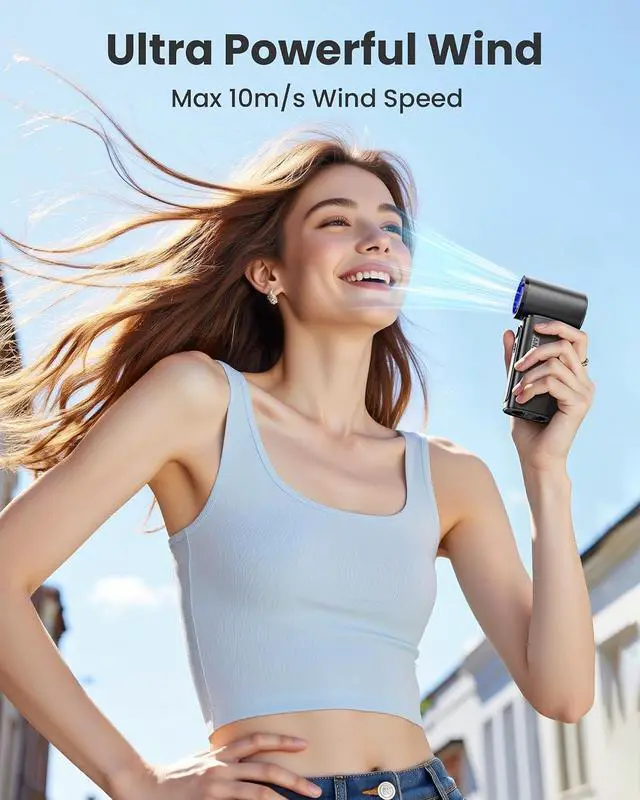 Alt view image 5 of 7 - 19000 RPM High Speed Portable Handheld Fan,100 Speeds Mini Turbo Fan, 3600mAh, 12H Max Cooling Time, Digital Display, 5" Height, Rechargeable Hand Fan for Outdoor Indoor Black