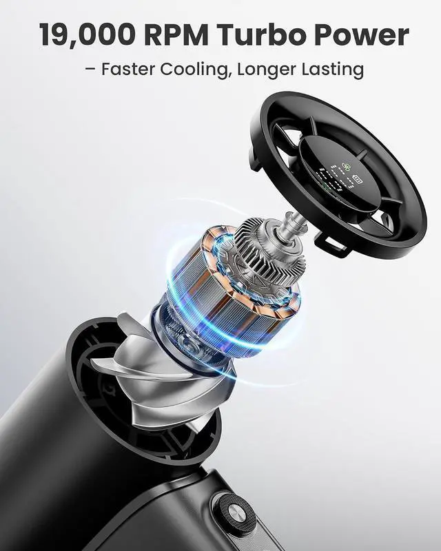 Alt view image 7 of 7 - 19000 RPM High Speed Portable Handheld Fan,100 Speeds Mini Turbo Fan, 3600mAh, 12H Max Cooling Time, Digital Display, 5" Height, Rechargeable Hand Fan for Outdoor Indoor Black