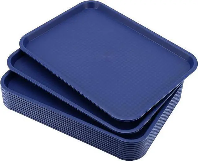 Alt view image 2 of 2 - 6 Pack 13 x 9 Inch Blue Rectangular Dining Trays, Cafeteria and Restaurant Serving Trays