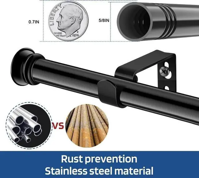 Alt view image 3 of 4 - Small Curtain Rods for Windows 30" to 45" 5/8 Inch Standard Decorative Black