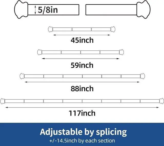 Alt view image 4 of 4 - Small Curtain Rods for Windows 30" to 45" 5/8 Inch Standard Decorative Black
