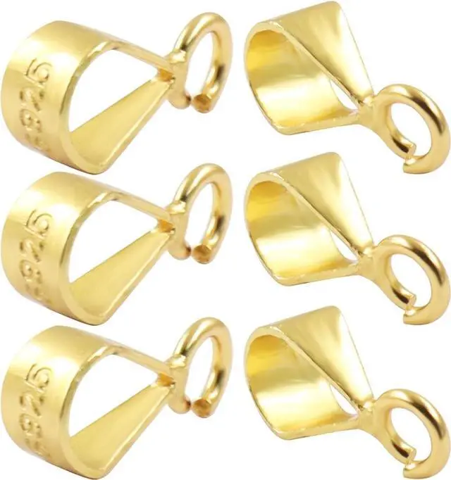 Main image of 6Pcs 925 Sterling Silver Slider Pendant Clasp, Gold | Open Loop, Jewelry Bails