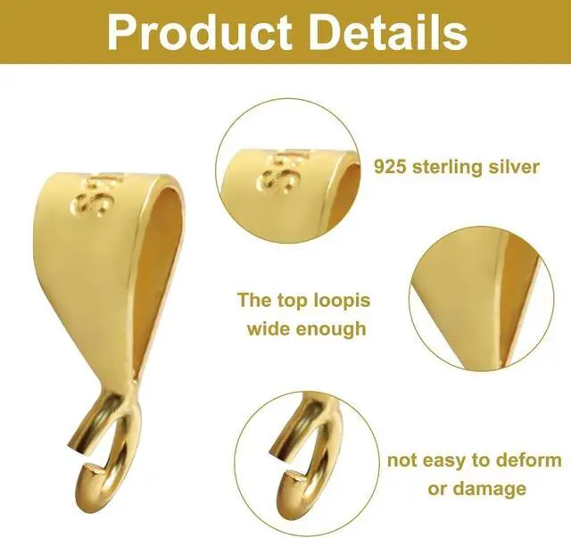 Alt view image 4 of 4 - 6Pcs 925 Sterling Silver Slider Pendant Clasp, Gold | Open Loop, Jewelry Bails