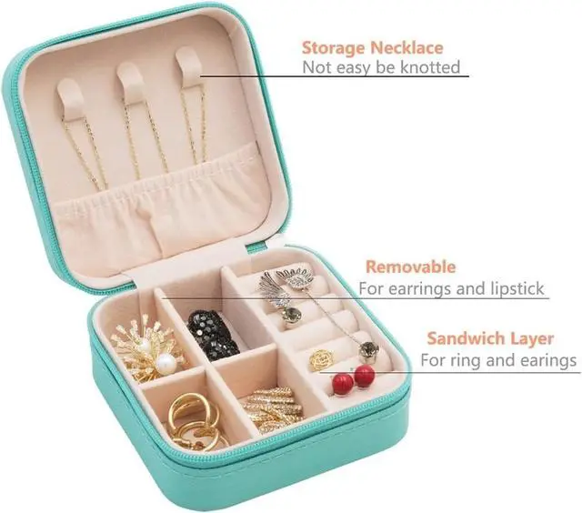 Alt view image 4 of 4 - Mini Jewelry Travel Case, Small Portable Jewellry Organizer Box Portable