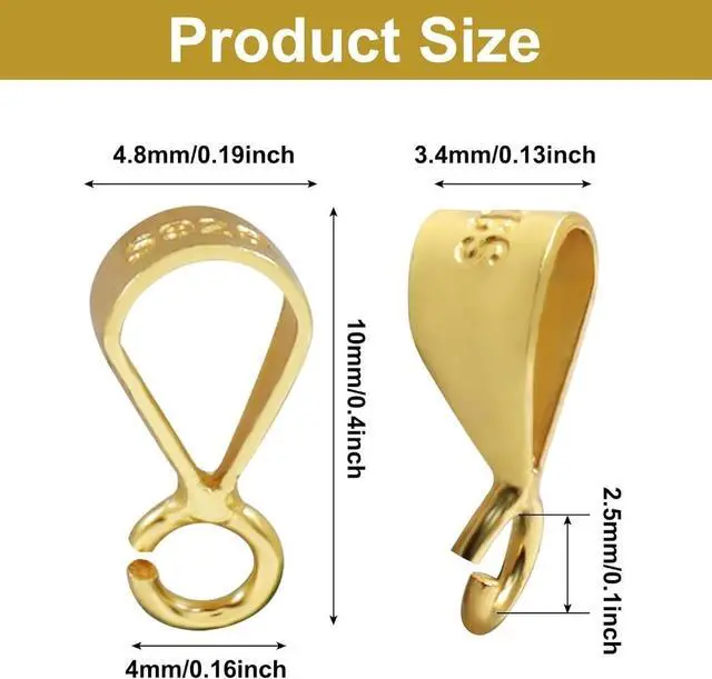Alt view image 3 of 4 - 6Pcs 925 Sterling Silver Slider Pendant Clasp, Gold | Open Loop, Jewelry Bails