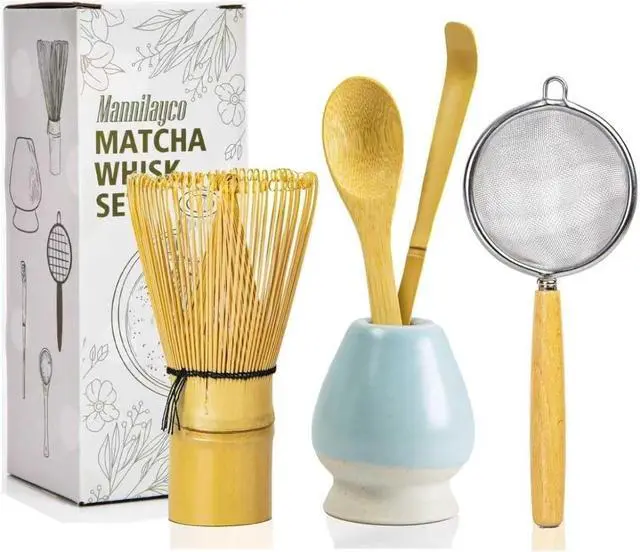 Main image of Matcha Whisk Set 5pcs Bamboo Chasen with Holder, Chashaku Scoop, Spoon, Fine