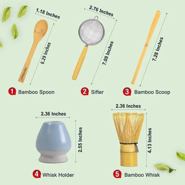Alt view image 3 of 4 - Matcha Whisk Set 5pcs Bamboo Chasen with Holder, Chashaku Scoop, Spoon, Fine