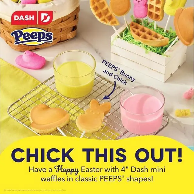 Alt view image 2 of 4 - & PEEPS Chick Mini Waffle Maker, Nonstick Cooking Surface, Yellow | Easter