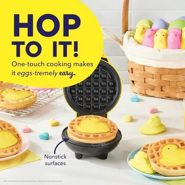 Alt view image 4 of 4 - & PEEPS Chick Mini Waffle Maker, Nonstick Cooking Surface, Yellow | Easter