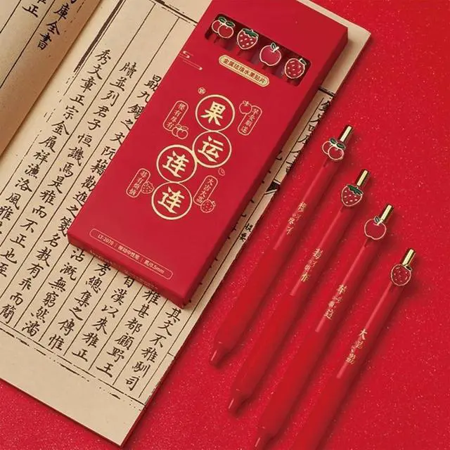 Alt view image 2 of 4 - 4 Pcs Cute Gel Pens Fruit Retractable Pens 0.5mm Black Ink Smooth Writing Pen