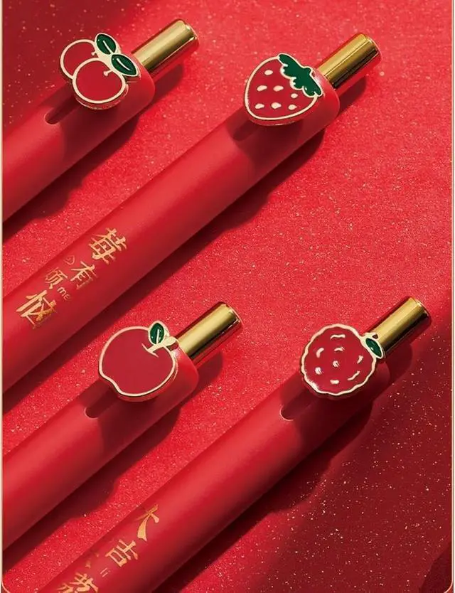 Alt view image 3 of 4 - 4 Pcs Cute Gel Pens Fruit Retractable Pens 0.5mm Black Ink Smooth Writing Pen