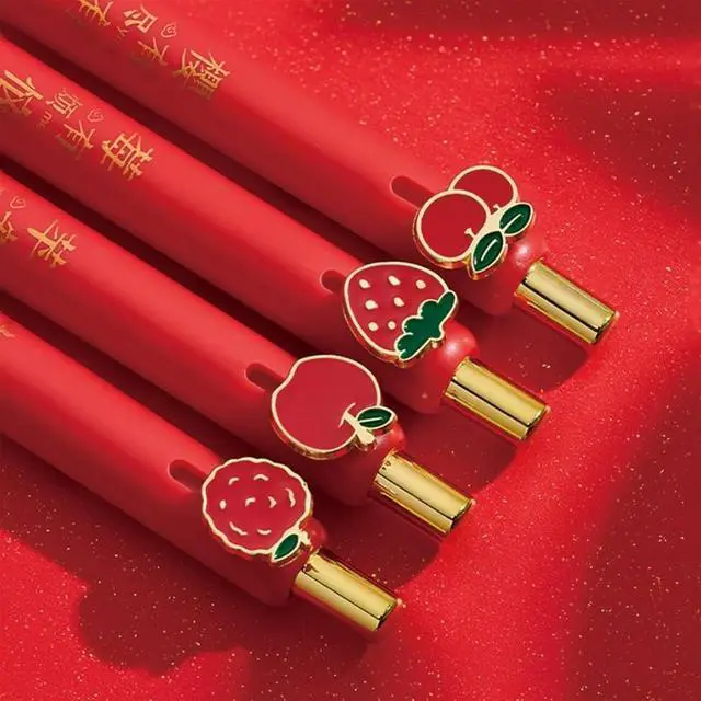 Alt view image 4 of 4 - 4 Pcs Cute Gel Pens Fruit Retractable Pens 0.5mm Black Ink Smooth Writing Pen