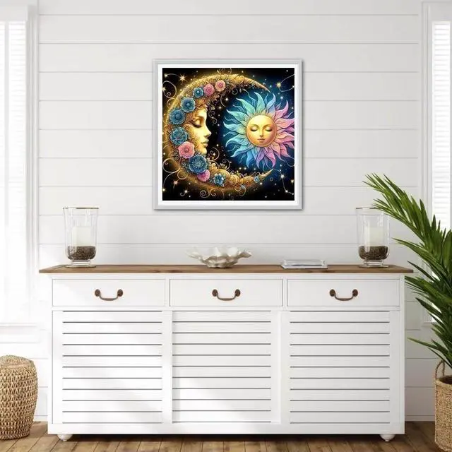 Alt view image 2 of 4 - DIY 5D Sun and Moon Diamond Art Kits, Colourful Flowers Round Full Drill