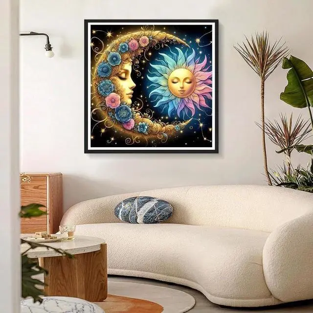 Alt view image 3 of 4 - DIY 5D Sun and Moon Diamond Art Kits, Colourful Flowers Round Full Drill