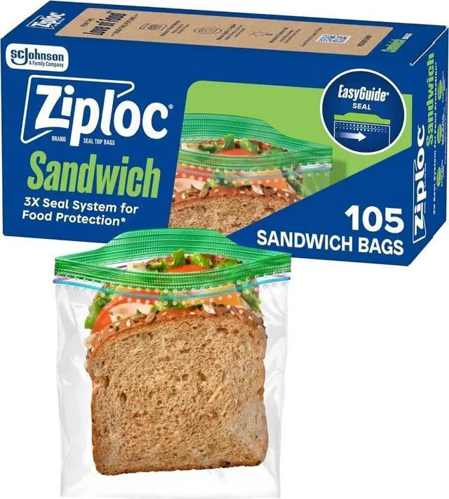 Main image of Sandwich and Snack Bags, Easy Open and Close, Plastic Food Storage Bags, 105