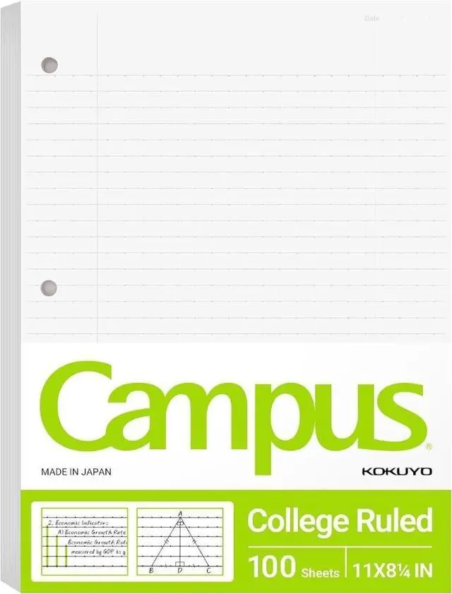 Main image of 3 Hole Loose Leaf Paper 8-1/4"x11 College Ruled, 100 Sheets, 1 Pack | Filler