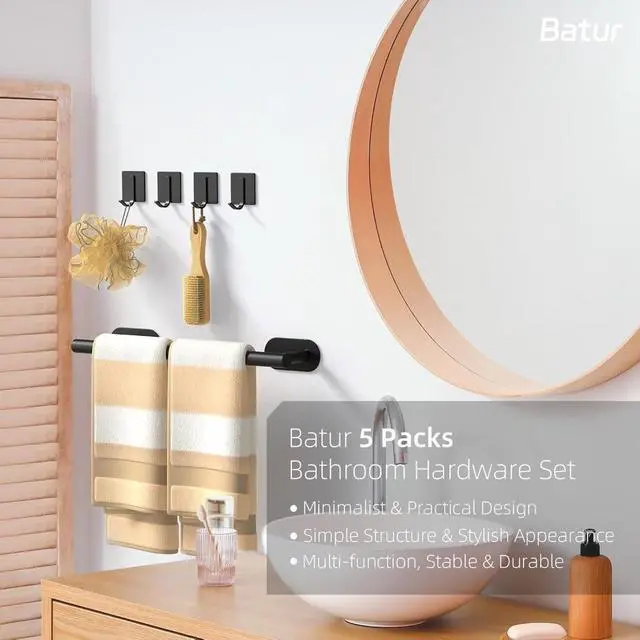 Alt view image 2 of 4 - 5 Pack Towel Holder, Towel Racks for Bathroom Self Adhesive, 16" Towel Bar with