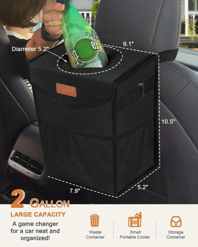 Alt view image 2 of 4 - Car Trash Can with Lid Leakproof Car Garbage Bag Vehicle Trash Bin | Hanging