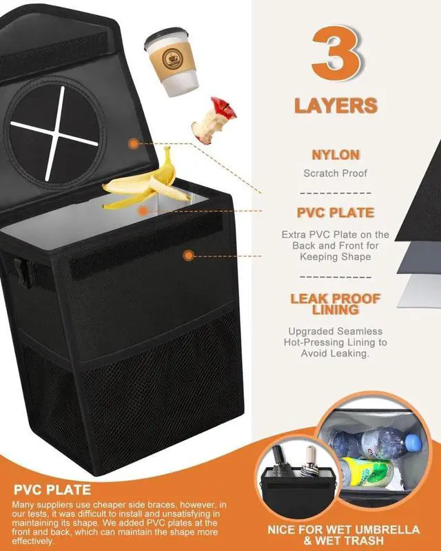 Alt view image 3 of 4 - Car Trash Can with Lid Leakproof Car Garbage Bag Vehicle Trash Bin | Hanging