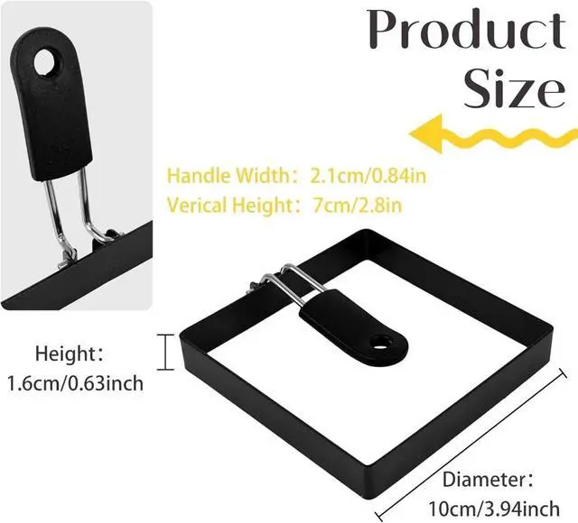 Alt view image 2 of 4 - 2-Pack 4'' Square Egg Rings Set with Silicone Handle, Stainless Steel Egg
