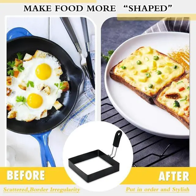 Alt view image 4 of 4 - 2-Pack 4'' Square Egg Rings Set with Silicone Handle, Stainless Steel Egg