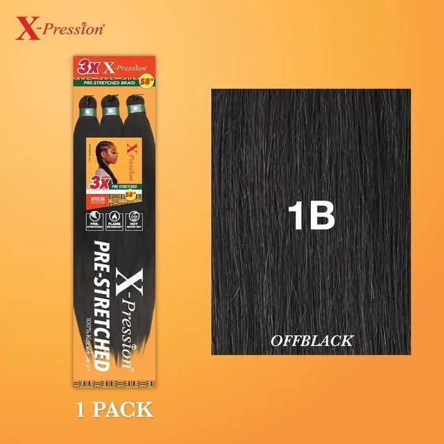 Alt view image 2 of 4 - X-Pression Prestretched Braids-3X 58in,1pk 1B OFFBLACK | Braiding
