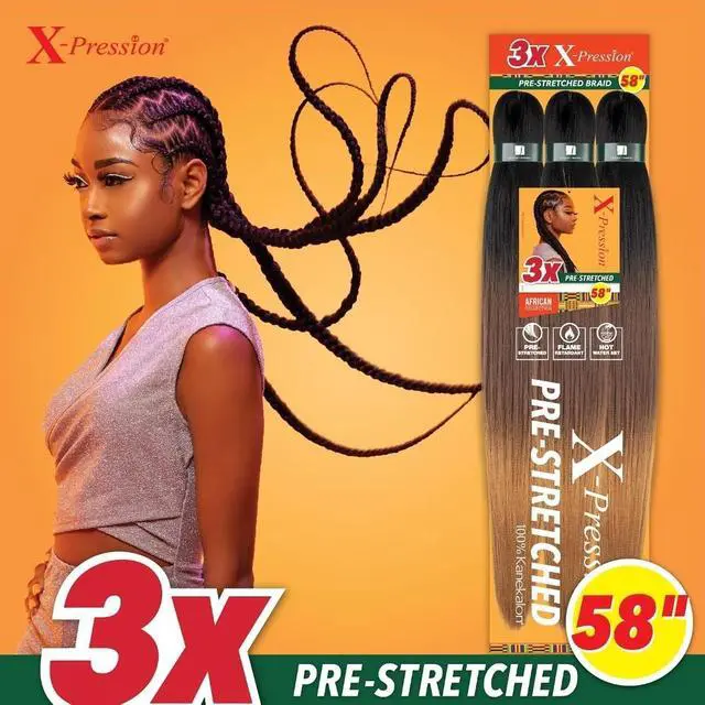 Alt view image 3 of 4 - X-Pression Prestretched Braids-3X 58in,1pk 1B OFFBLACK | Braiding