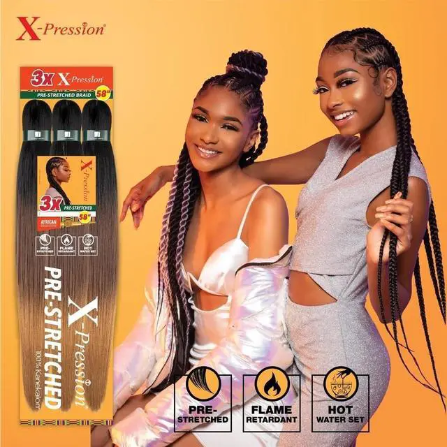 Alt view image 4 of 4 - X-Pression Prestretched Braids-3X 58in,1pk 1B OFFBLACK | Braiding
